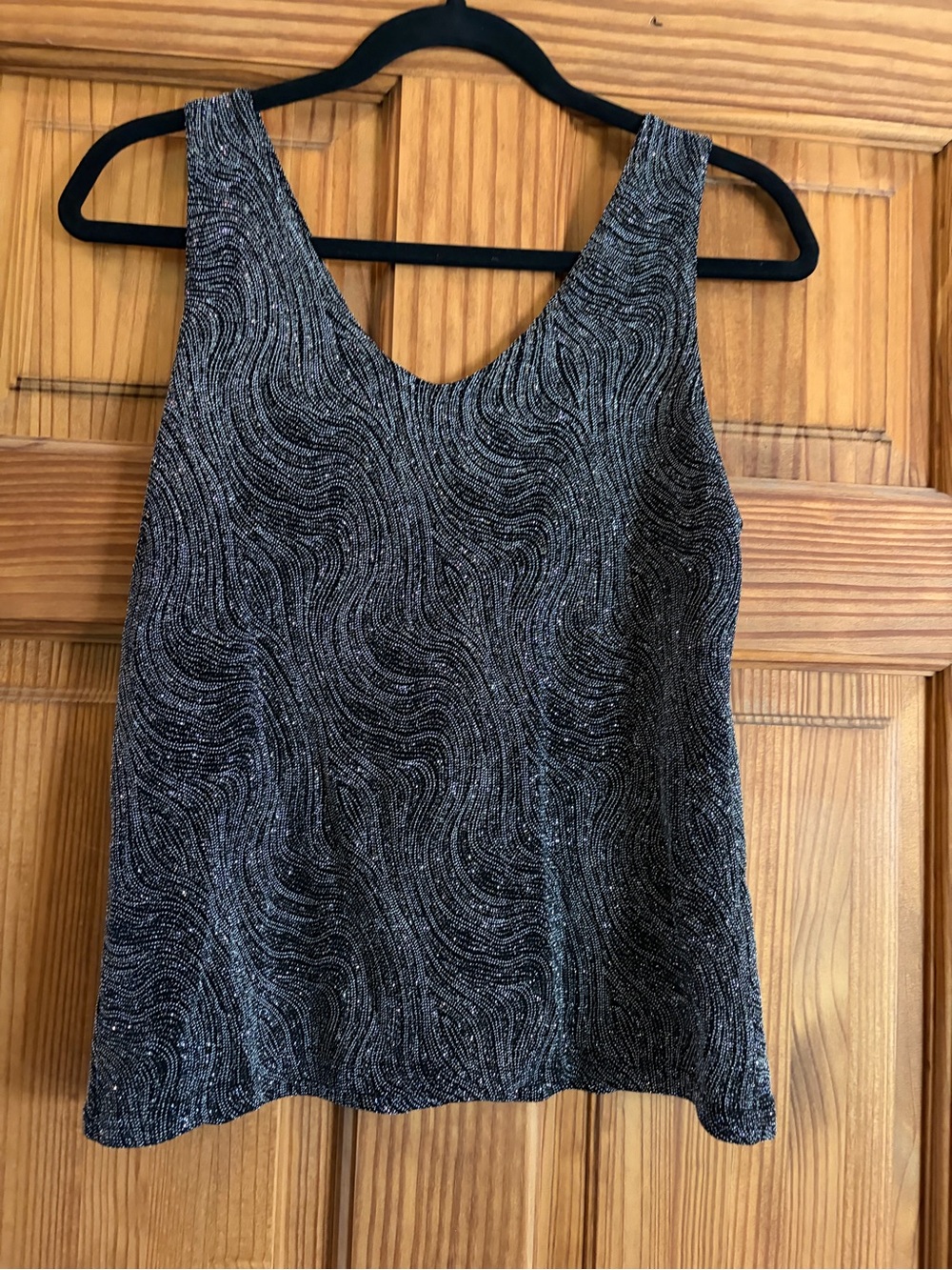 Onyx Nite Black Shimmery Wave-Pattern Camisole
